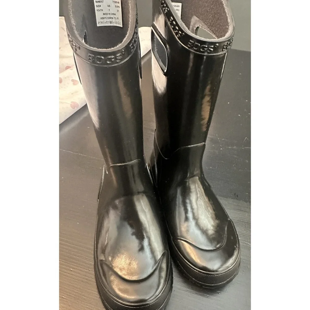 Bogs‎ Girls  Black Patent Rain Boots Kids Size 1